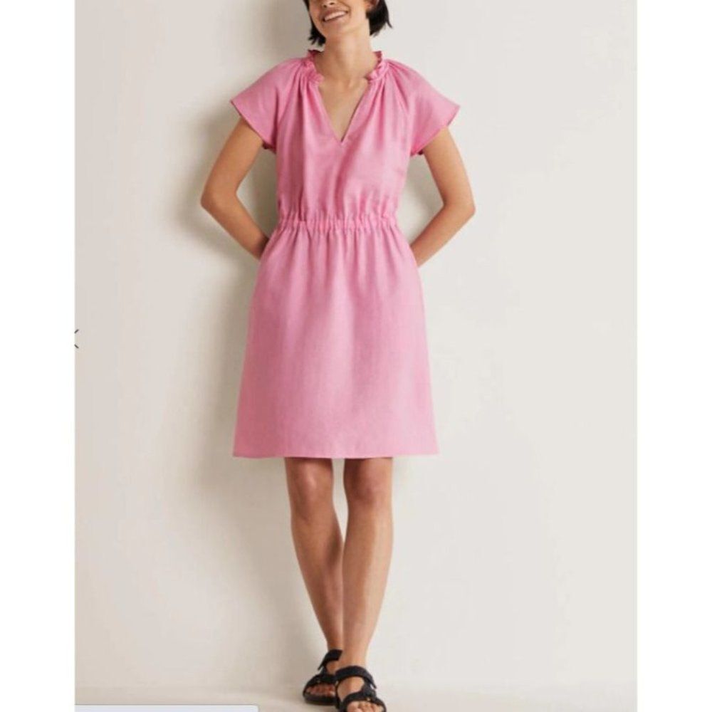 Boden Womens Short Sleeve Linen Dress UK 16 US 12 Pink Bon Bon D0252 NWT